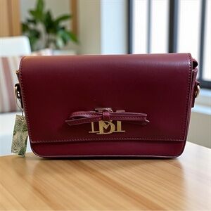 Badgley Mischka Maroon Crossbody Bag with‎ Bow Accent